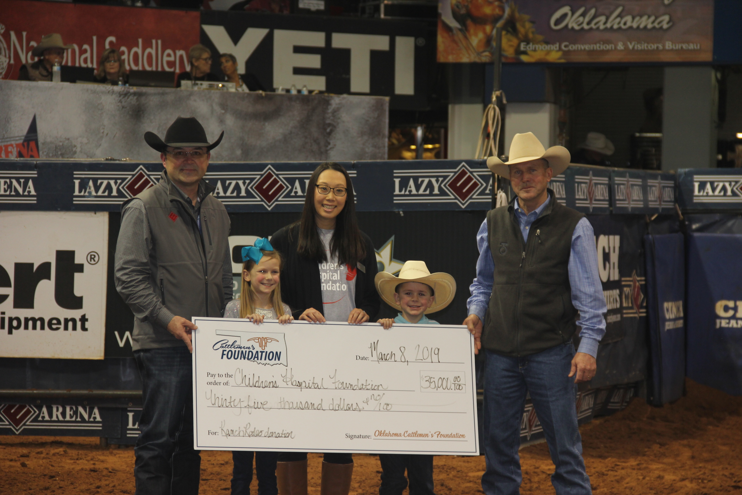 OCA Ranch Rodeo Committe Presents Great Big Check to the Oklahoma Children's Hospital