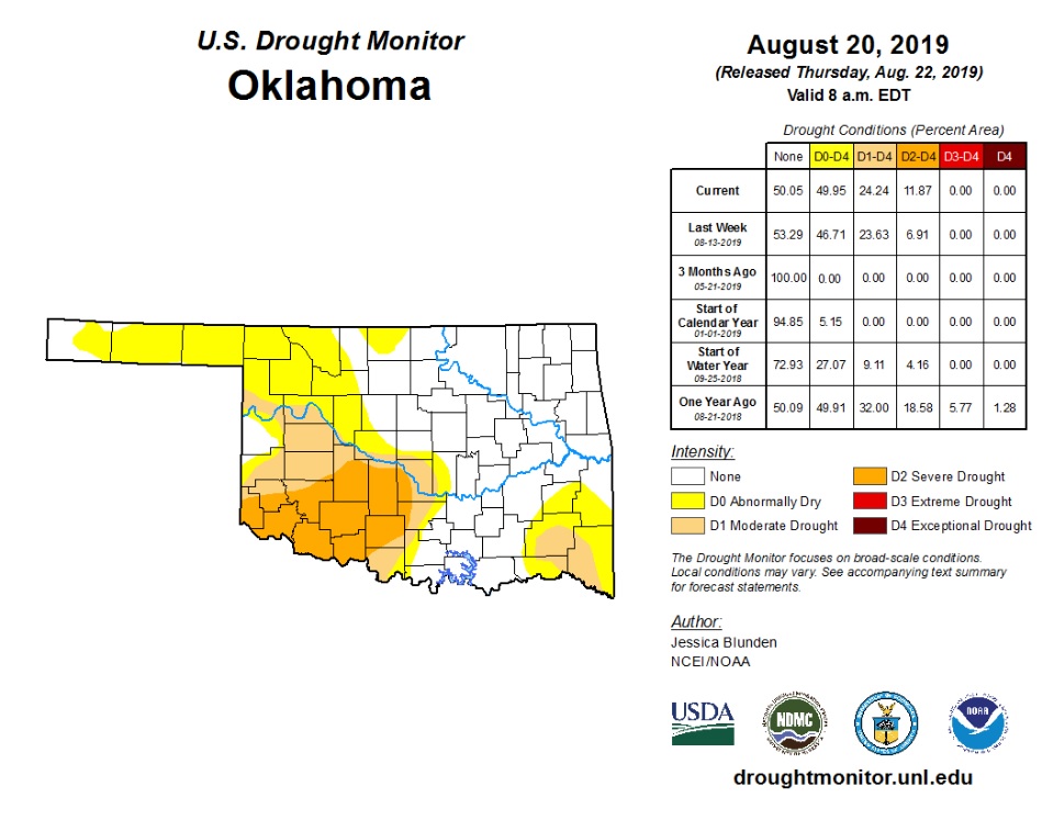 Scattered Rain Showers This Week and Next Expected to Slow Expanding Flash Drought Across Oklahoma