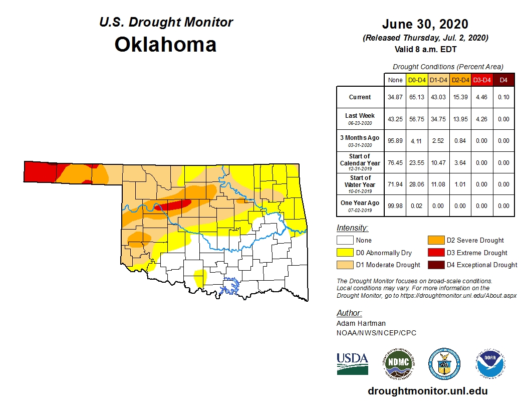 Latest U.S. Drought Monitor Map Shows Exceptional Drought Has Now Crept Into Oklahoma