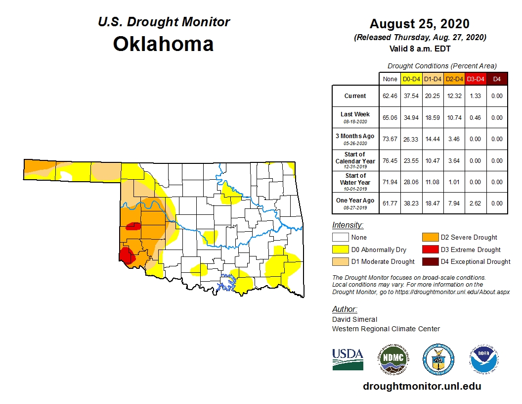 Latest U.S. Drought Monitor Map Shows Drought Conditions Increasing For The Far West, Southwest, Parts of Oklahoma And Iowa