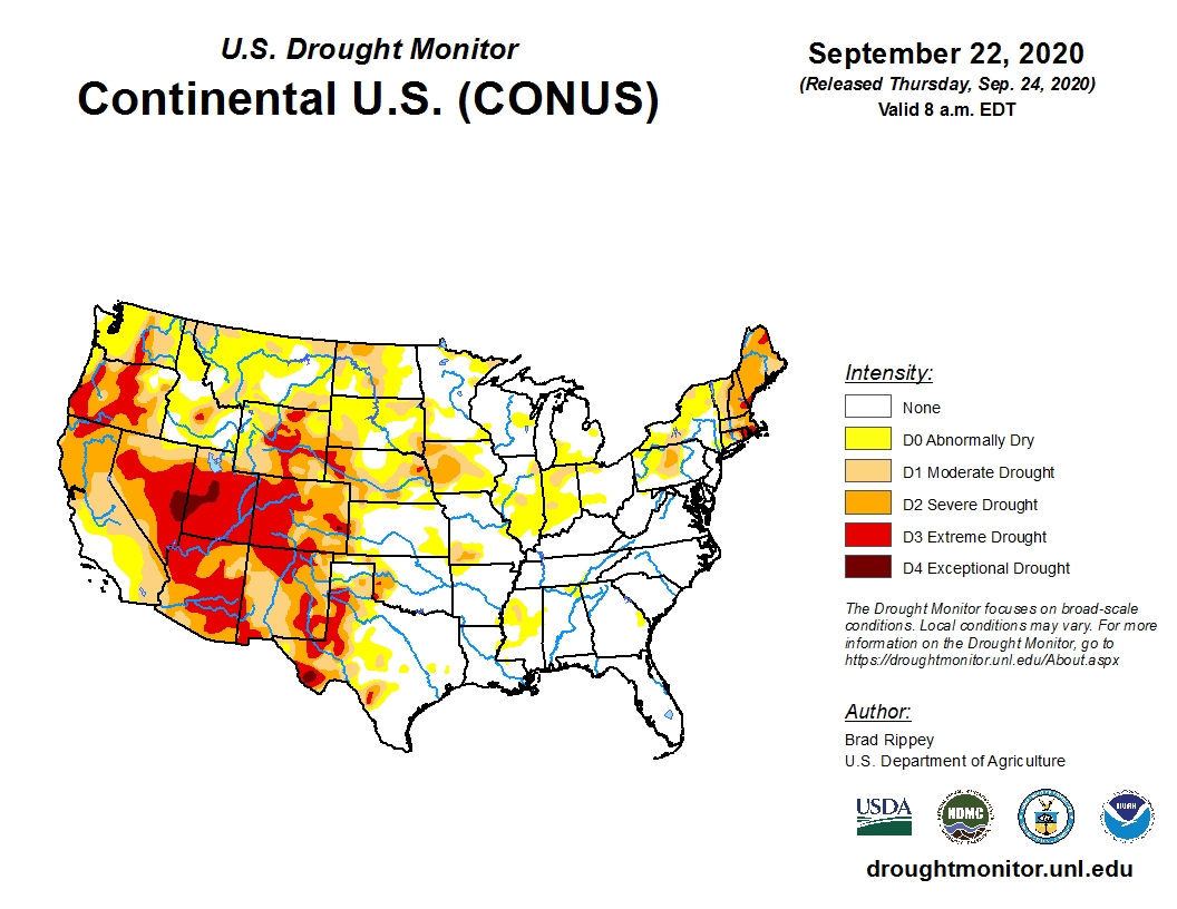 Latest U.S. Drought Map Shows Drought Expansion In The West and Rocky Mountains As The Fall Outlook Does Not Offer Relief