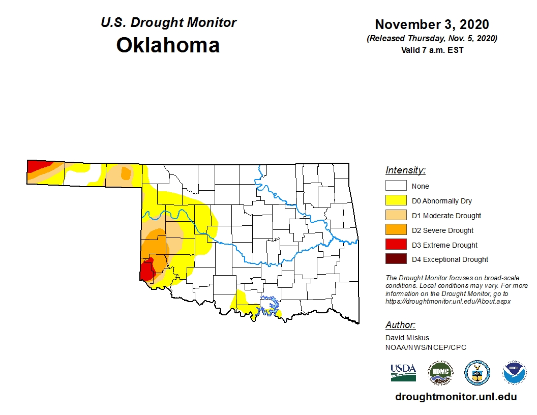 Latest Drought Monitor Map Shows Recent Ice Storm Dramatically Reduced Drought For Many Areas of Oklahoma and Kansas