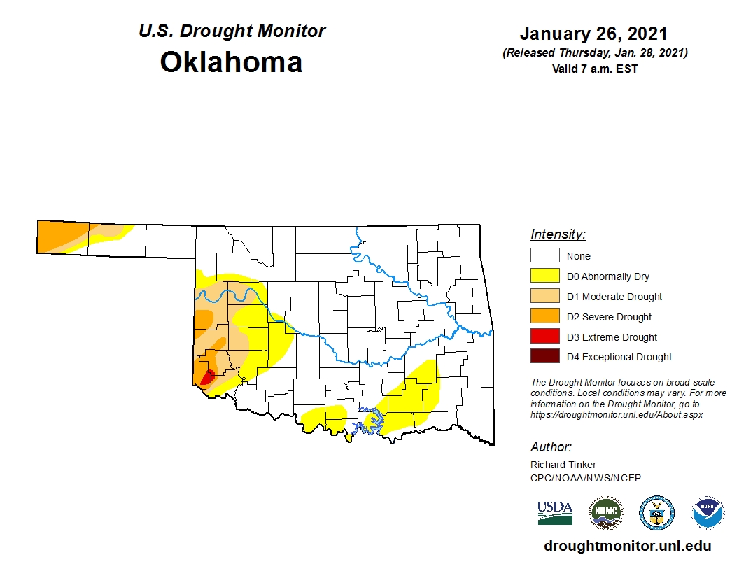 Laatest U.S. Drought Map Shows Oklahoma is 75 Percent Drought Free