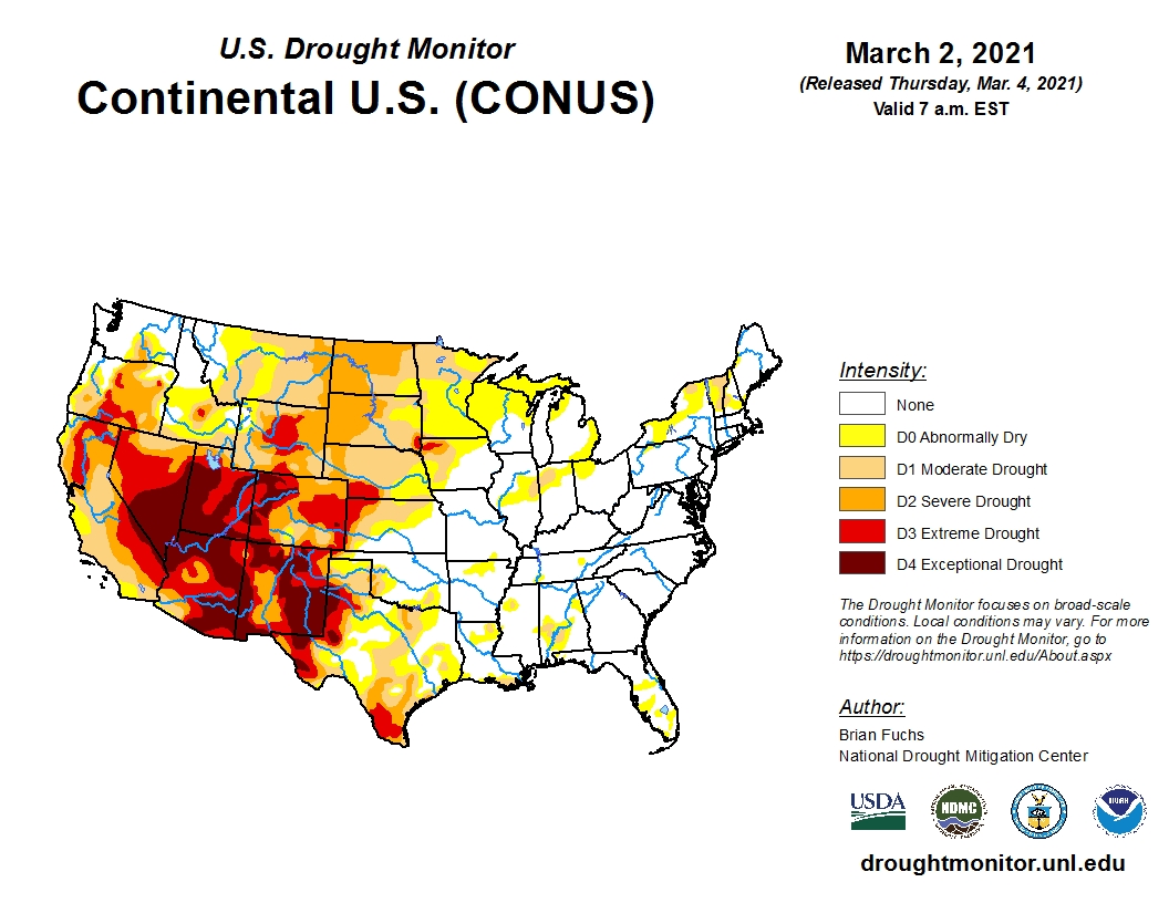 Latest U.S. Drought Monitor Map Basically Unchanged But NOAA Expects a Dry Spring For Oklahoma