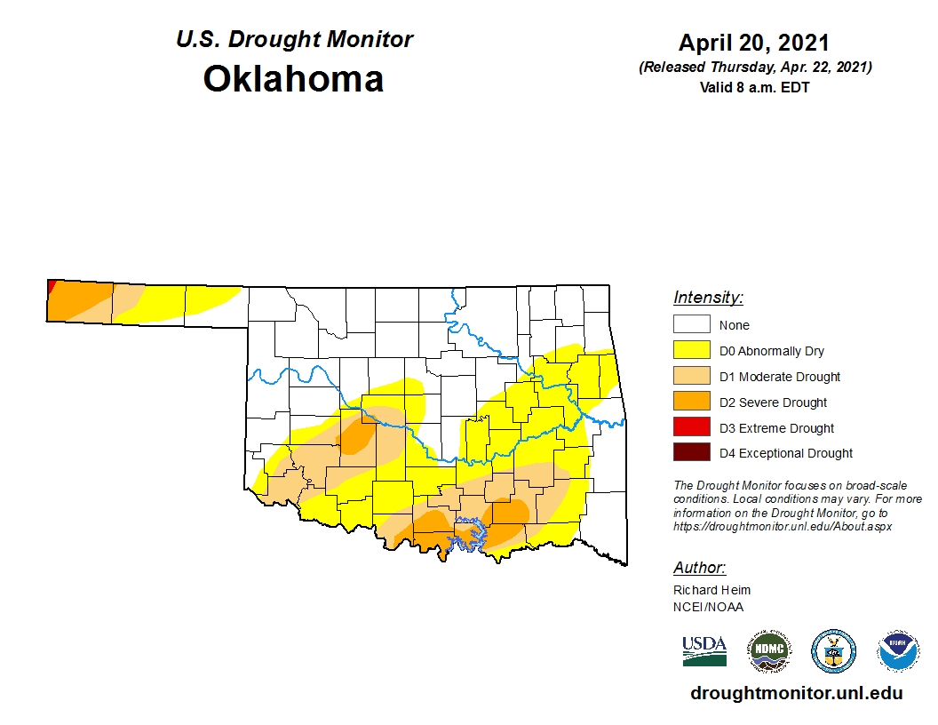 Latest U.S. Drought Monitor Map Has Oklahoma Practically Free of Extreme Drought