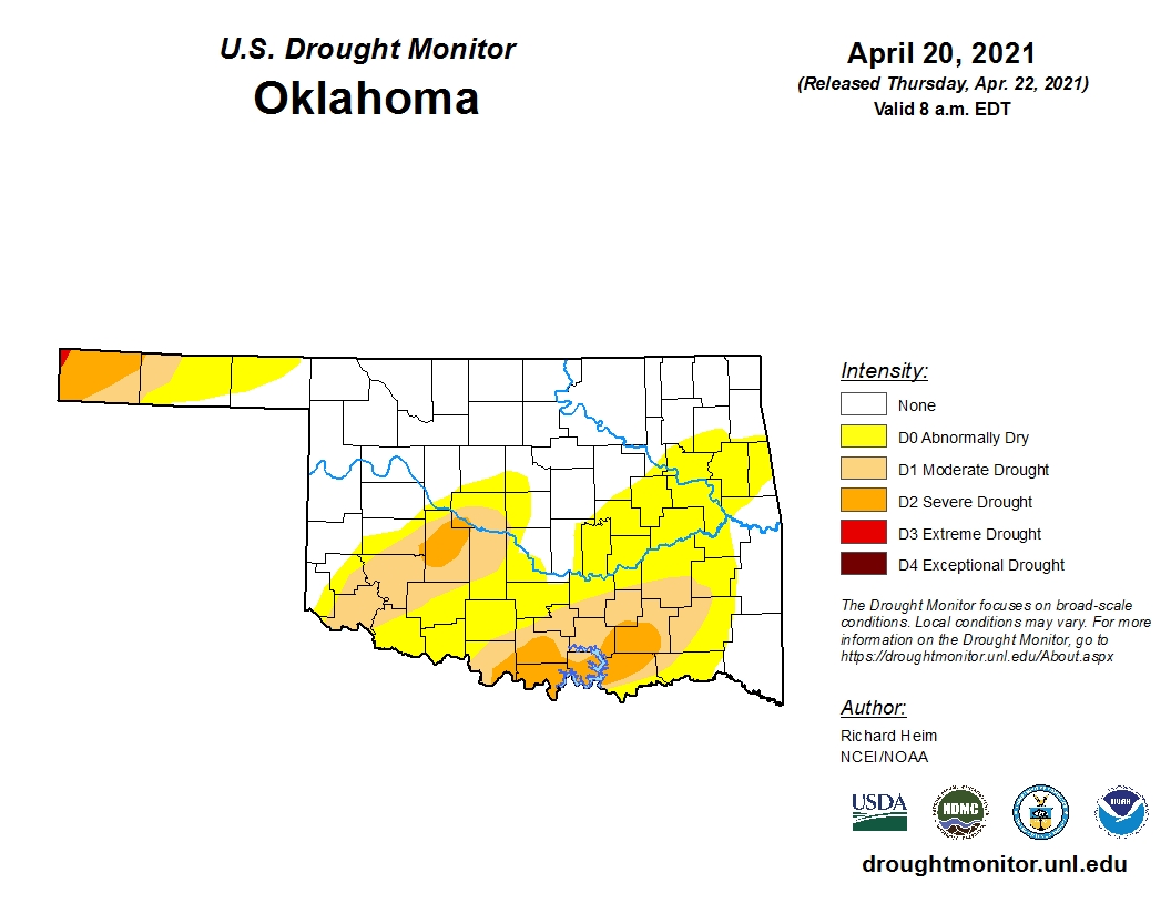 Latest U.S. Drought Monitor Map Has Oklahoma Practically Free of Extreme Drought