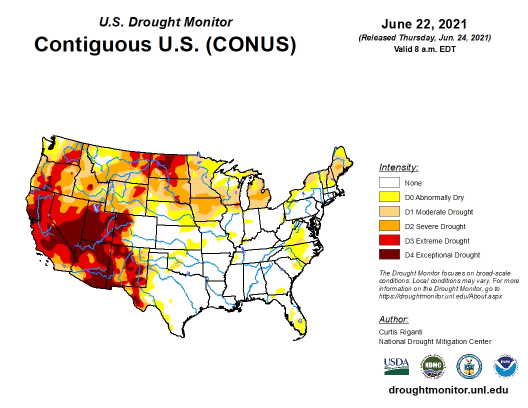 Drought Persists Across Much Of The Western U.S. While Rain From Hurricane Claudette Quenches The Midwest And South According To  The Latest U.S. Drought Monitor Update