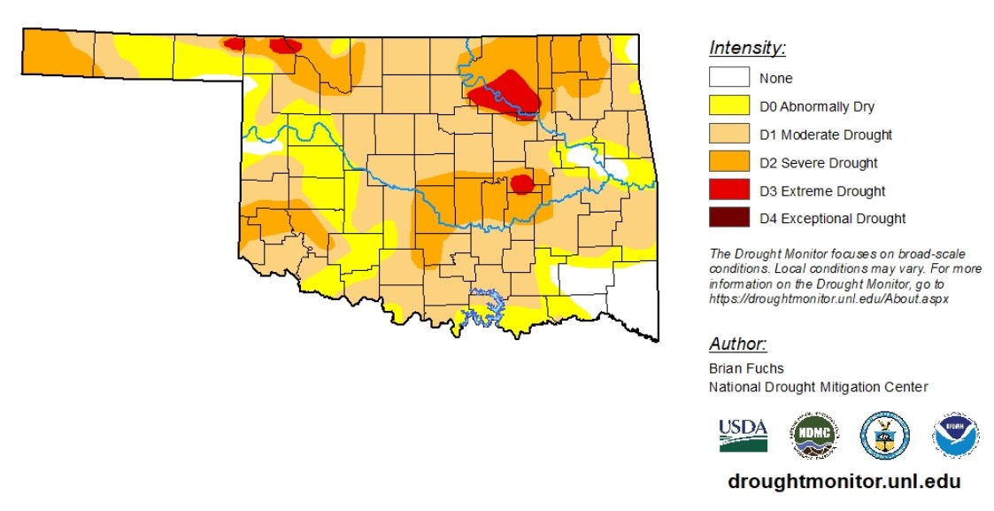 Latest Drought Monitor Shows Worsening Drought in OK, Arriving Rains to Help