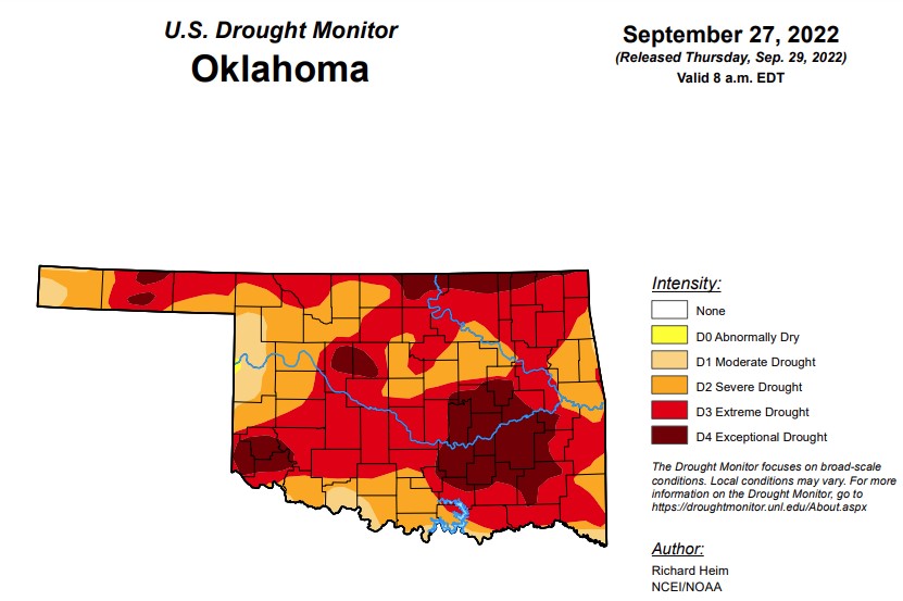 This Week's Drought Monitor Shows Drought Conditions in Oklahoma Continuing to Rise 