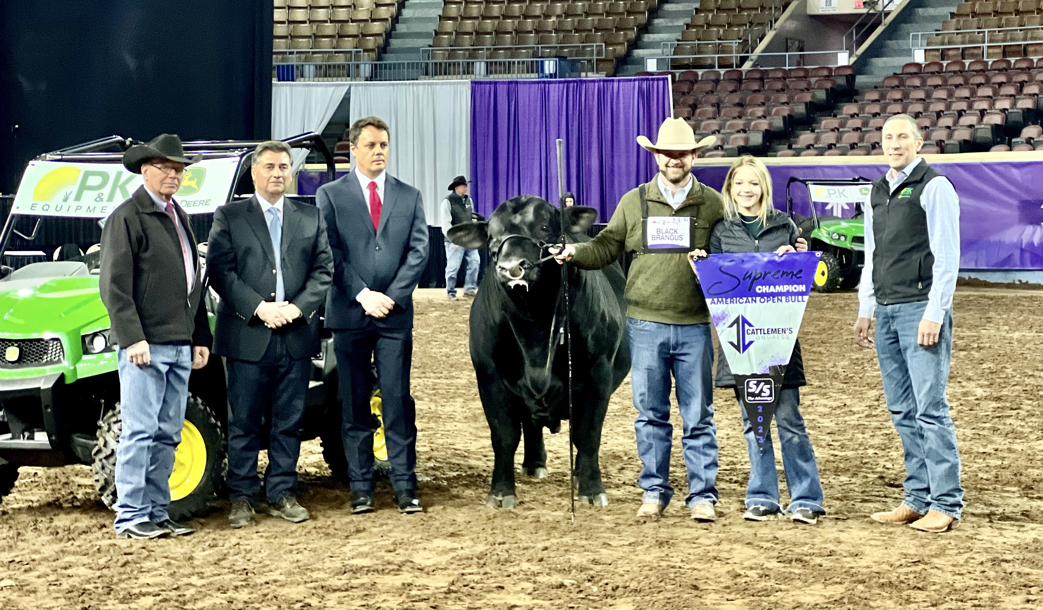 American Supreme Bull is the Black Brangus Bull Breed Champion Shown by Eris Basey of Florence, Tx