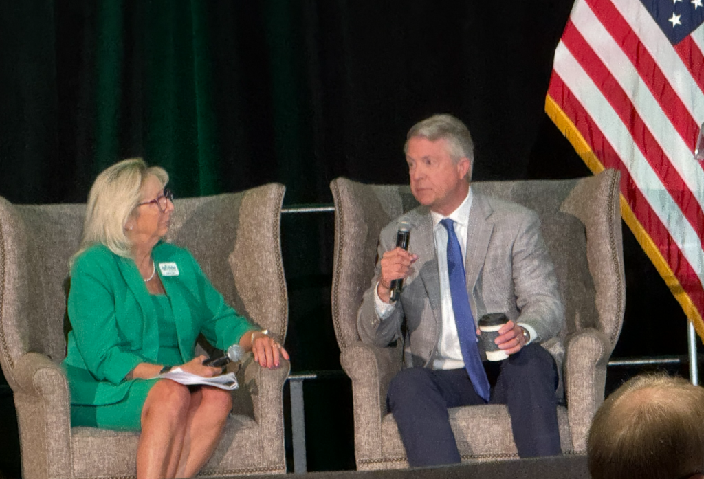 Roger Marshall on Stage with Mic 