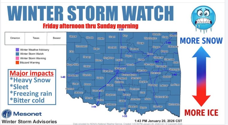 Map of Oklahoma coldfront