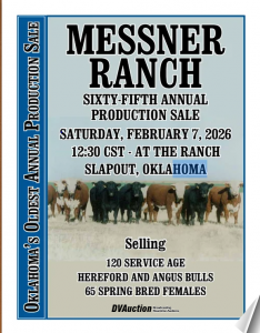 Messner Ranch 65th Annual Production Sale – Slapout, Oklahoma – 2/7 ...